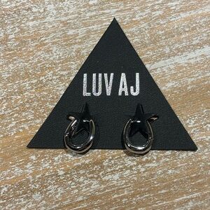 Luv AJ Black and Silver Star Hoop Earrings